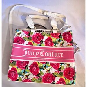 Juicy Couture Shoulder Bag With Crossbody Adjustable Strap Roses Motif Handbag